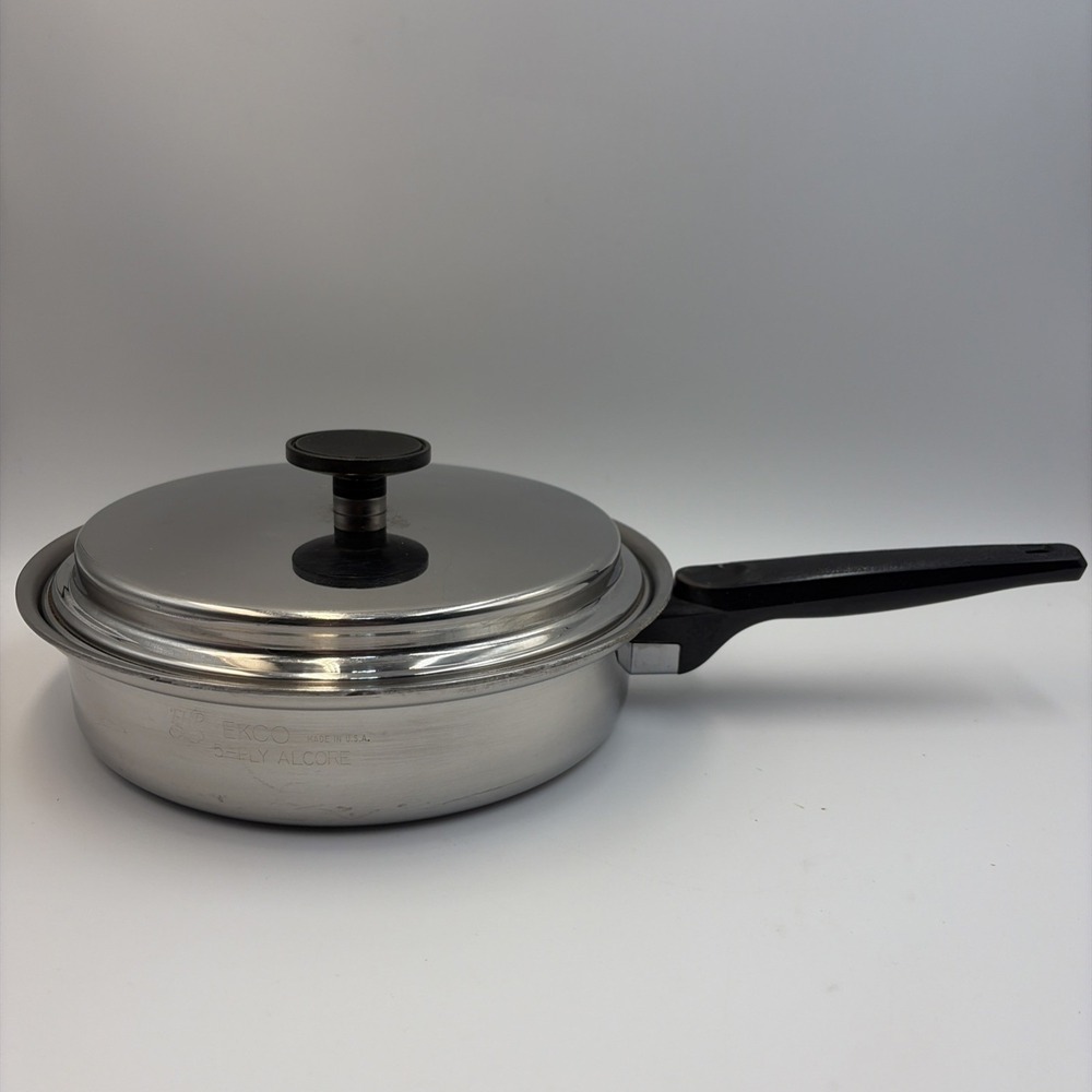 Ekco EHP 5-ply Alcore Aluminum Core Stainless Steel 9" Skillet Fry Pan & Lid USA